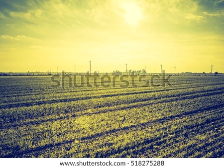 Vintage photo of fields in Poland. Countryside landscape