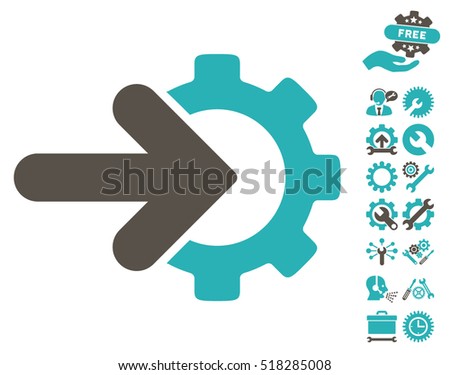Gear Integration icon with bonus configuration clip art. Vector illustration style is flat iconic grey and cyan symbols on white background.