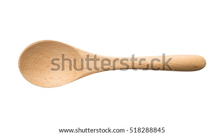Top view of wood spoon isolated on white background. This has th Royalty-Free Stock Photo #518288845
