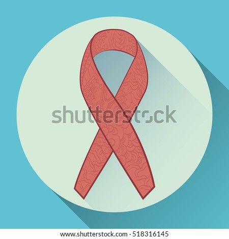 Pink ribbon sketch. AIDS awareness ribbon vector illustration. Ribbon in doodle style, hand drawn in zen tangle style.Cancer symbol. Red cancer emblem. Ribbon graphic decoration.