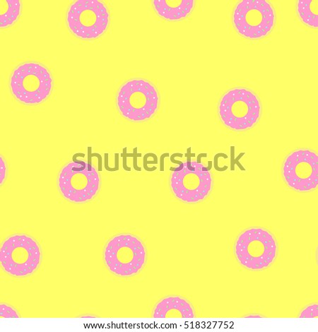 Seamless vector pattern with donuts on yellow  for wrapping, kraft, cards, textile, print