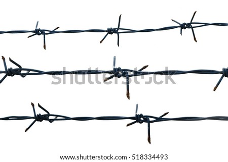 A barbed wire fence on white background. security protection concept.