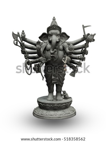 Statue of Ganesh in black on a white background