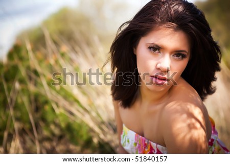 A portrait of a beautiful mixed race girl outdoor