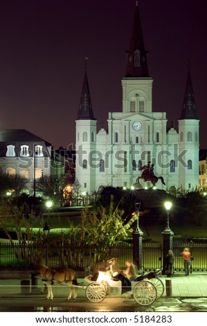 Famous landmark on Jackson square at night, New Orleans