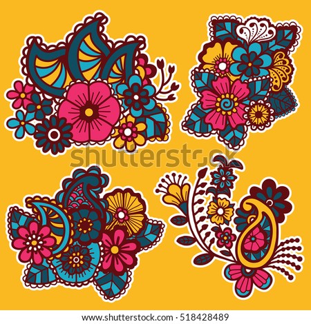 Mehndi design. Collection of patterns. Vector illustration