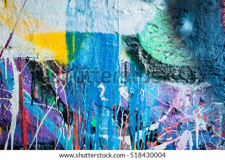 Dripping paint graffiti wall background Royalty-Free Stock Photo #518430004