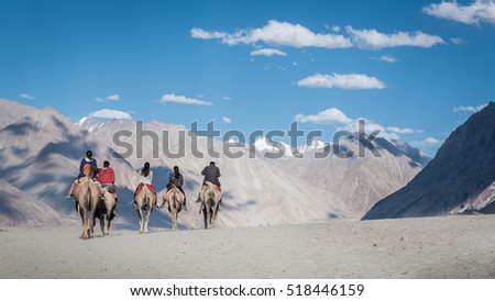 Hunder Sand Dunes is one of the high altitude deserts in the world that covers large area. Royalty-Free Stock Photo #518446159