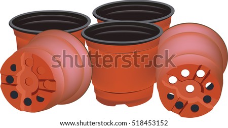 Group of small plastic jars for dwelling plant horticulture Royalty-Free Stock Photo #518453152