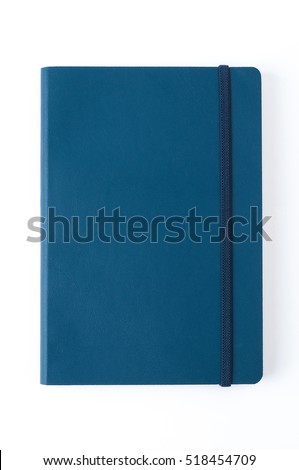 Blue leather notebook isolated on white background. Royalty-Free Stock Photo #518454709