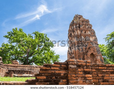 Wat Mahathat, the ancient Buddhist temple in Ayutthaya Province, Thailand.