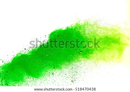 Green dust glitter shooting on white background