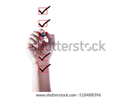 Hand Checking of the first,second,fifth and sixth item in check box on white background.