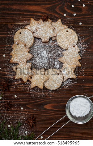 Christmas cookies on the wooden background