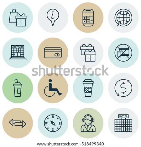 Set Of Travel Icons On Money Transfer, Operator And Hotel Construction Topics. Editable Vector Illustration. Includes Globe, Box, Info And More Elements