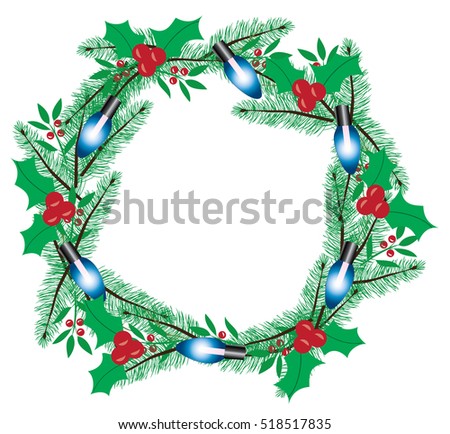 vector illustration of Christmas wreath with lights