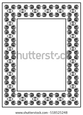 Black and white frame with decorative flowers. Copy space. Raster clip art.