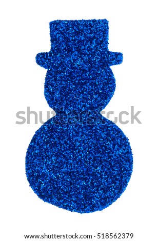 A blue glitter snowman sticker isolated on a white background.