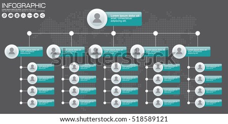 Corporate organization chart with business people icons. Vector illustration. Royalty-Free Stock Photo #518589121