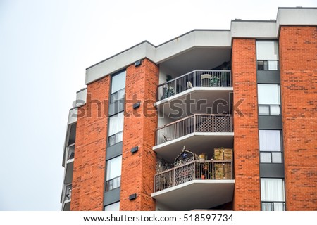 Residential building with balconies in downtown Toronto Ontario Canada.