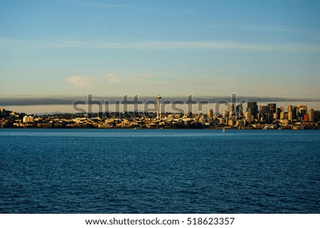 Seattle City Skyline View from Elliott Bay in Washington State