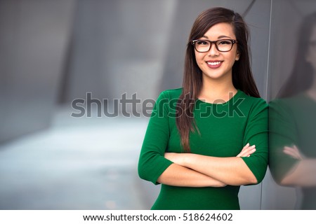 Headshot of cute asian woman professional possibly accountant architect businesswoman lawyer attorney Royalty-Free Stock Photo #518624602