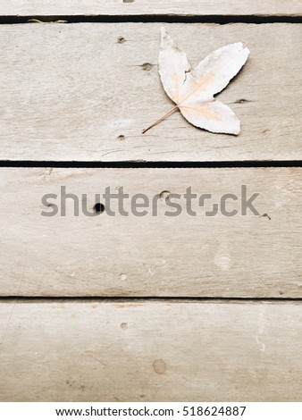 Top view of maple leaf on wooden textured background with copy space