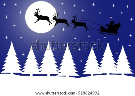 Vector illustration the silhouette of Christmas night in the winter forest.