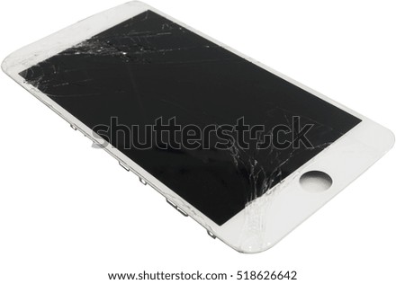 screen smartphone with broken screen isolated on white