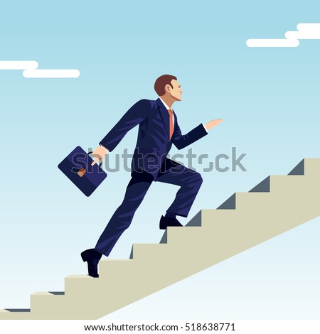 Businessman stepping up the stairs, carrying briefcase. Vector illustration Royalty-Free Stock Photo #518638771