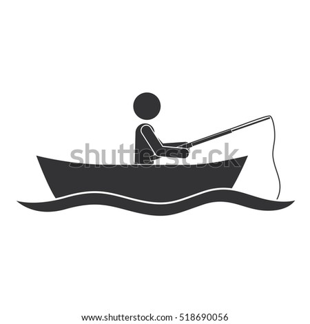 monochrome silhouette with man in boat of fishing