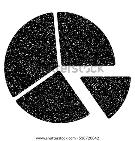 Pie Chart grainy textured icon for overlay watermark stamps. Flat symbol with unclean texture. Dotted vector black ink rubber seal stamp with grunge design on a white background.