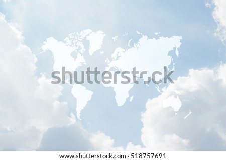 Nature cloudscape with blue sky and white cloud with world map