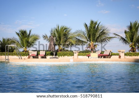 Swimming pool and Palm tree on beach