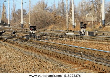 Red semaphore signal on the railway