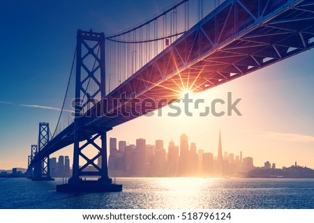 San Francisco skyline retro view. America spirit - California theme. USA background. Royalty-Free Stock Photo #518796124