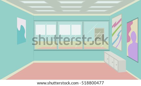 Illustration Featuring the Interior of a Modern Studio with Colorful Paintings Mounted on the Walls