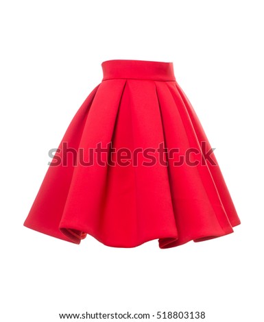 Short red bell skirt isolated on a white background. Side view. Royalty-Free Stock Photo #518803138
