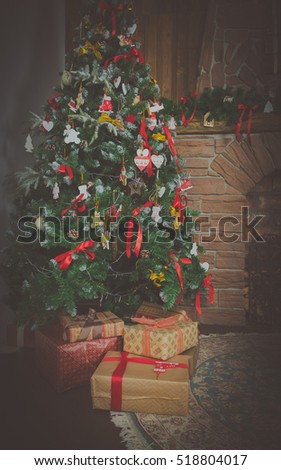 background in the house Christmas tree with gifts picture.