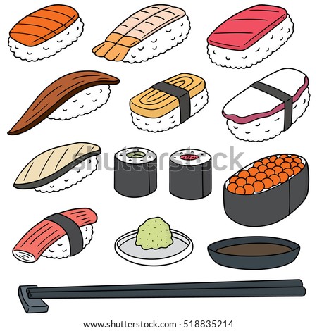 vector set of rice with raw fish (sushi)
