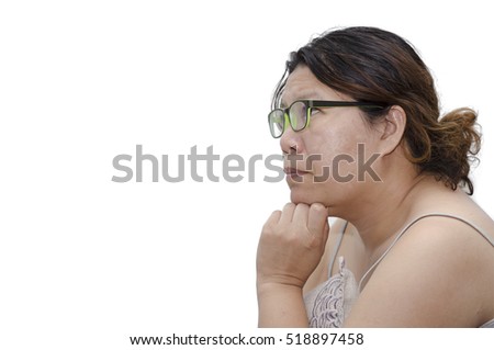 Mature woman thinking about the future isolated on white background
