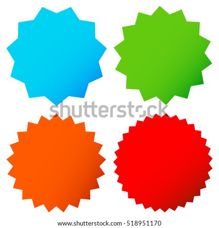 Different starburst / sunburst badges, shapes in 4 color Royalty-Free Stock Photo #518951170