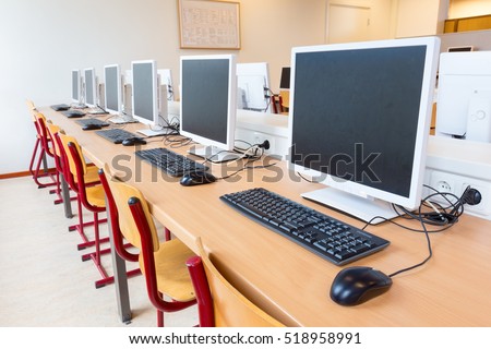 Computer education in classroom on high school Royalty-Free Stock Photo #518958991