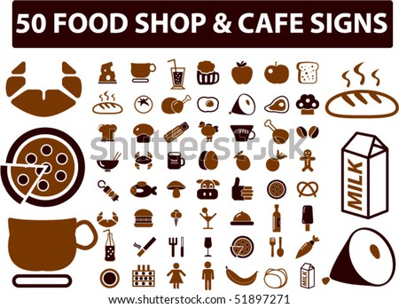 50 food shop & cafe signs. vector