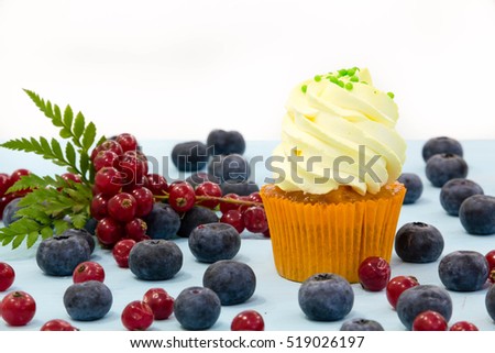 blueberry cupcakes on a white background. homemade dessert for a birthday, prepare for celebration