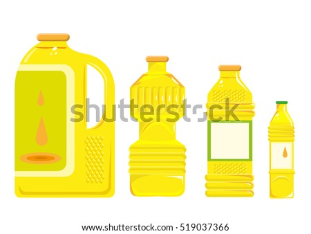 Cooking oil from different sources and in different storage sizes. Editable Clip Art. 