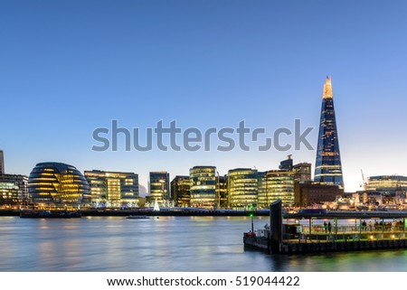London skyline with City Hall,Shard and river Thames