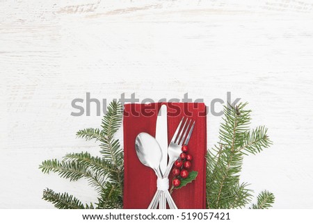 Christmas Meal Table Setting Background Royalty-Free Stock Photo #519057421