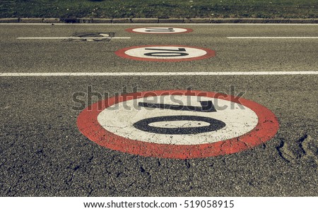 Vintage looking Regulatory signs, Maximum speed limit traffic sign