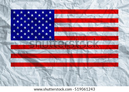American flag on Natural Recycled Paper Texture.Newspaper texture blank paper old pattern wall carpet covering art craft cardboard recycling canvas decor light kraft star blue usa top view floor gray.